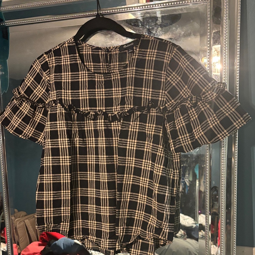 Madewell Black and cream Checkered Blouse
